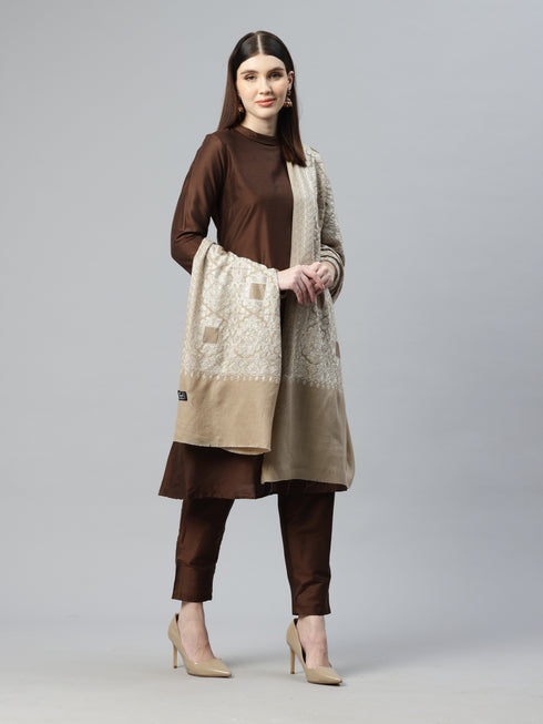 Women's Pure Wool Faux Pashmina Aari Embroidery Shawl